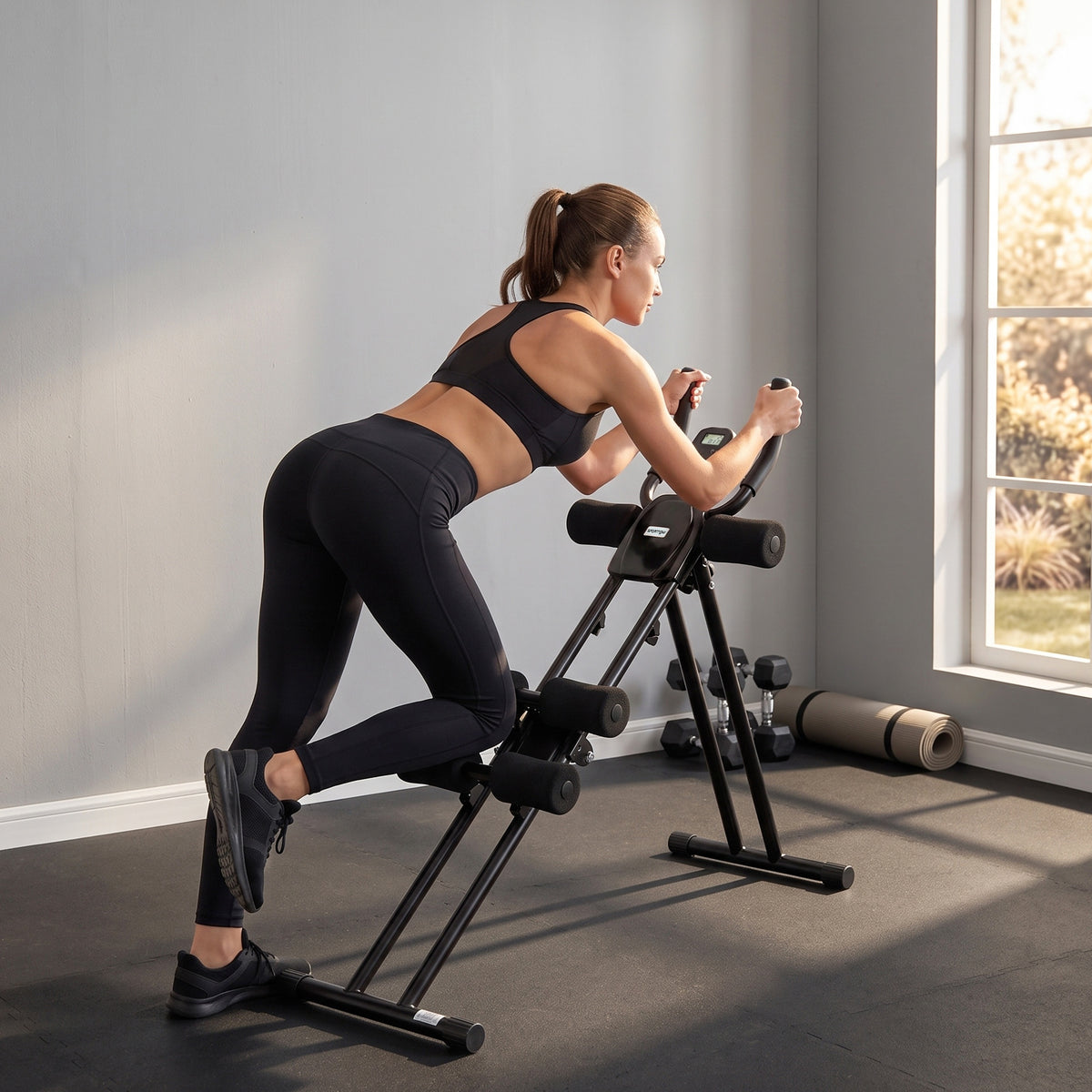 Appareil à Abdominaux Pliable avec Écran LCD, Double Rail, Mousse PVC, Cadre en Acier, 92x41x83cm, Noir