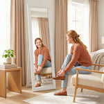 Miroir sur pied mural ou à poser rectangulaire avec cadre en bois pour salon chambre à coucher 37 x 155 cm blanc