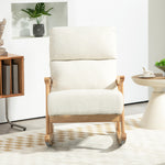 Fauteuil à bascule, rocking chair en velours teddy avec assise rembourré, dossier ergonomique, 65 x 90 x 98 cm, crème