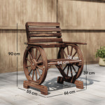 Chaise de Jardin en Bois, Style Roue de Chariot, Siège Large à Lattes, Dossier Incliné, 66x55x90cm, Finition Carbonisée