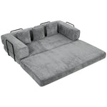 Canapé Convertible 3 Places Compressé 5 en 1, Canapé-Lit en Chenille 205cm, Assise Profonde, 2 Coussins, Gris-0