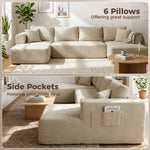 Canapé Modulaire en U Compressé 337 cm, Canapé Convertible 4 places en Velours Côtelé, Assise Large, Crème