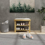 Banc à chaussures en bambou, étagère à chaussures à 3 niveaux, style scandinave, 60 x 29 x 49 cm, crème et bois naturel