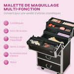 Valise trolley maquillage mallette cosmétique vanity poignée télescopique réglable 36L x 23l x 58H cm alu ABS noir