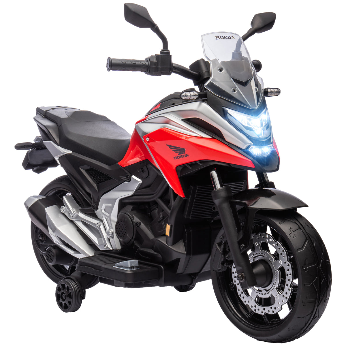 Moto électrique pour enfants 12V moto porteur Honda pour enfants 3 à 6 ans avec musique, phares rouge