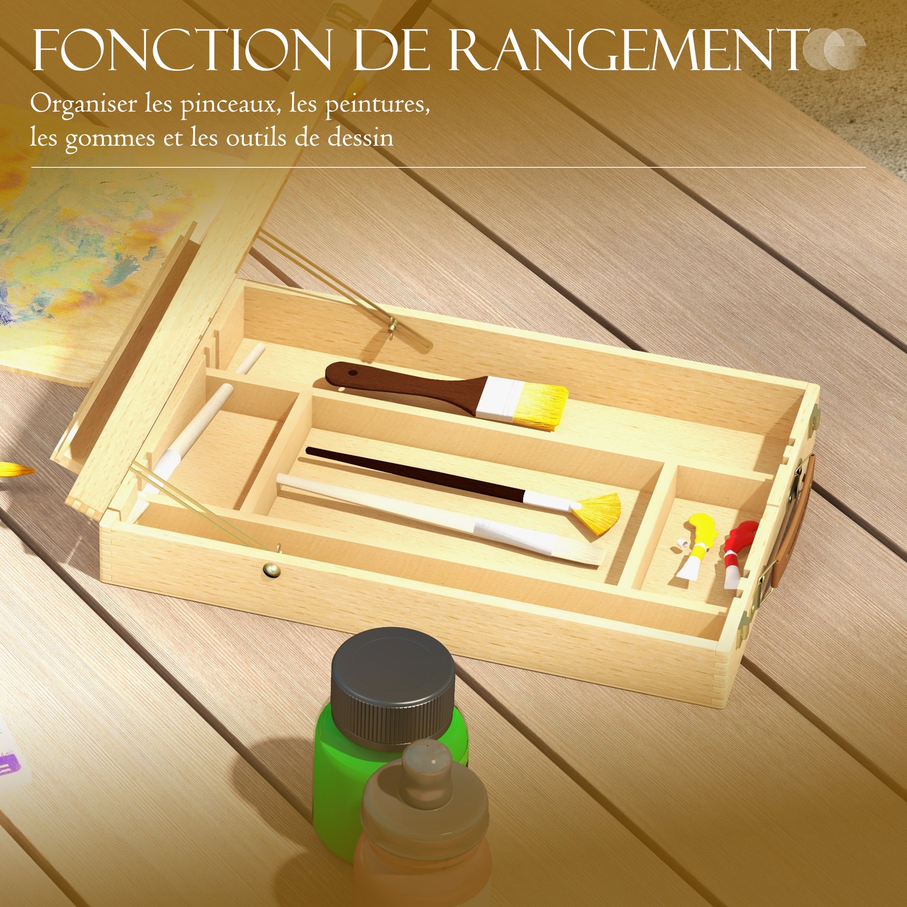 Chevalet de table en bois pour toile jusqu'à 61 cm bois de hêtre planche à dessin pliante bois naturel