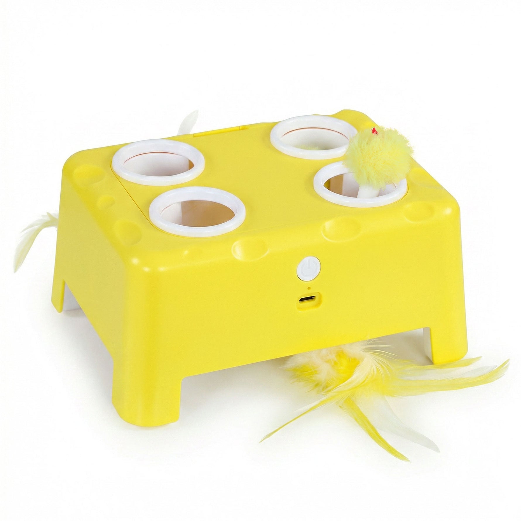 Jouet Interactif pour Chats d'Intérieur Rechargeable, 3 Modes Réglables Repos Intelligent, 18,8 x 14 x 6 cm, Jaune