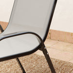 3 pièces salon de jardin extérieur ensemble de meubles 2 fauteuils empilables table basse dessus verre trempé gris clair