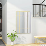 Specchio da parete stile finestra rettangolare, orizzontale o verticale con 4 ganci, in metallo dorato - 90x60 cm