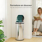 Poubelle à capteur de mouvement ouverture automatique 1 bac de 42 L en acier inoxydable noir et argent