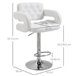 Tabouret de bar pivotant chaise de bar réglable en hauteur avec dossier repose-pieds et accoudoirs 61x50x93-113cm blanc