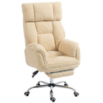 Sedia da ufficio ergonomica con braccioli ribaltabili a 5 livelli, poltrona da ufficio reclinabile in tessuto teddy, crema