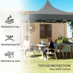 Tonnelle de jardin tente pliante 3 x 3 m 4 parois latérales amovibles 3 fenêtres hauteur réglable sac de transport gris