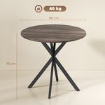Table à manger ronde pour 2 personnes avec plateau aspect bois et piètement croisé en acier, marron