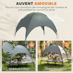 Lit Chien Sureleve avec Parasol, Lit de Camp Chien Chat sur Pieds Tissu Oxford Respirant, Anti-UV Cadre en Métal Sac de Transport Inclus Couchage Extérieur pour Chat 122 x 92 x 108 cm Gris Noir