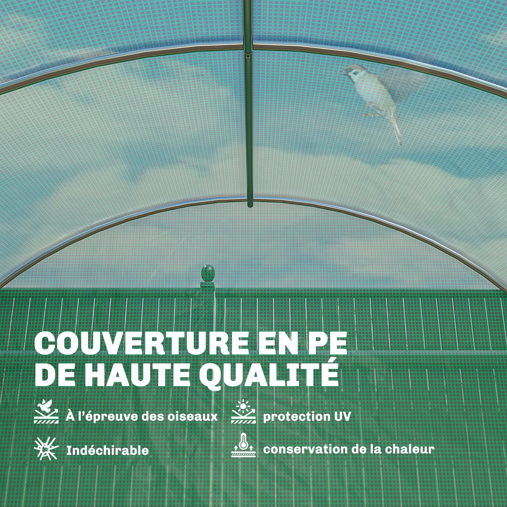 Serre tunnel de jardin 18m², serre de jardin tunnel avec porte et 12 fenêtres avec moustiquaires, 295x597x200cm, vert