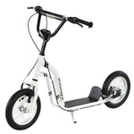 Trottinette enfants, grandes roues pneumatiques 12 pouce en caoutchouc, charge 100 kg, trottinette tout terrain avec double freins, hauteur réglable et béquille latérale, 5 à 12 ans, blanc