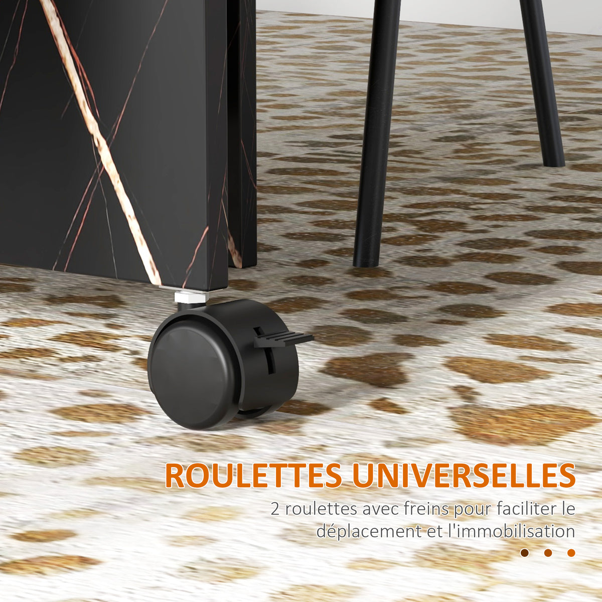 Tavolo pieghevole da cucina tavolo da pranzo pieghevole con 2 ribalte 2 ruote con freni 120 x 80 x 73 cm nero effetto marmo