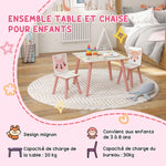 Ensemble table et chaises pour enfants, table pour enfant avec 2 chaises, motif animaux pour chambre à coucher rose