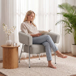 Fauteuil salon, fauteuil d'appoint rembourré en tissu aspect lin, dossier incurvé et accoudoirs, style moderne, marron