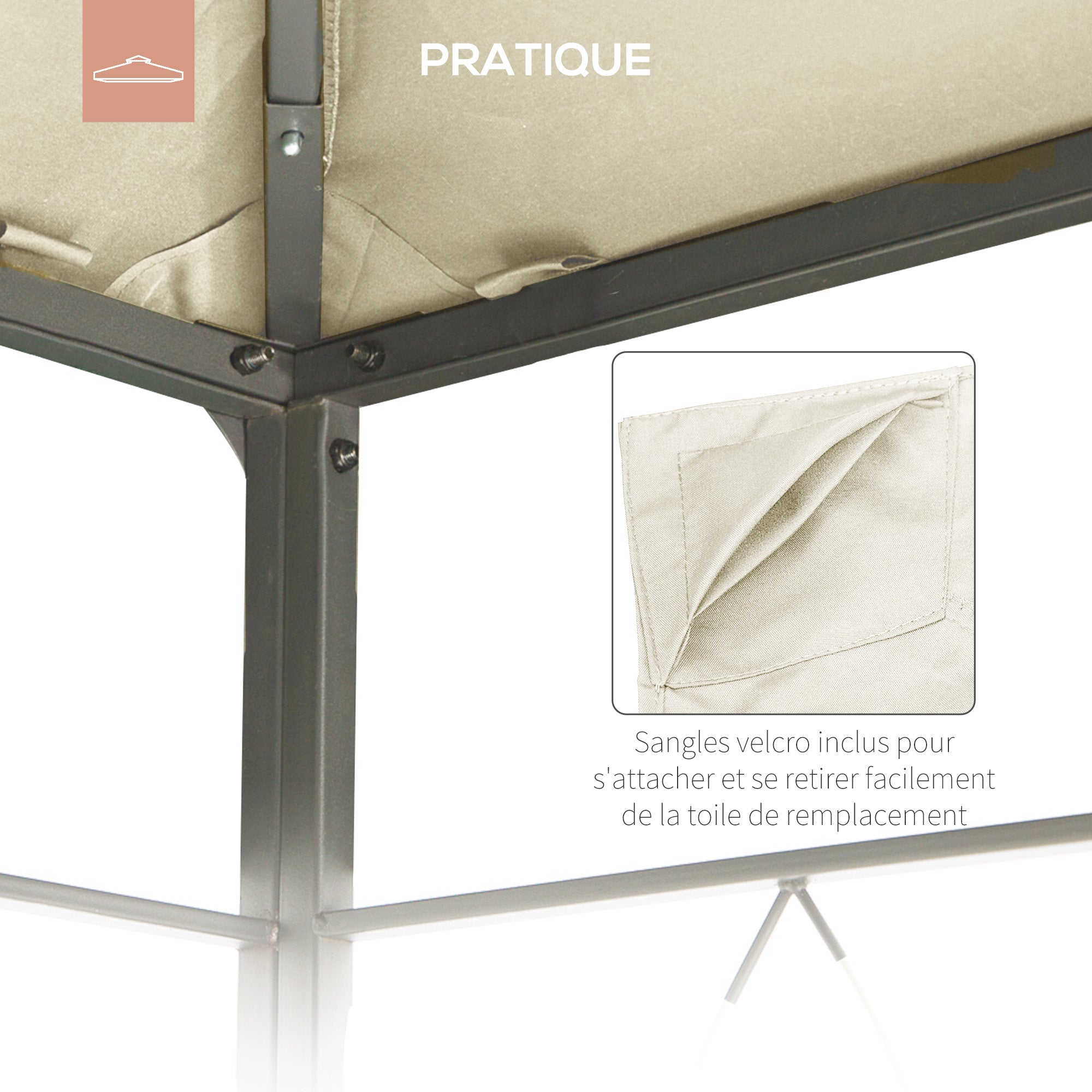 Toile de rechange pour pavillon tonnelle tente toit de remplacement gazebo de jardin polyester 180 g/m² 3 x 3 m crème