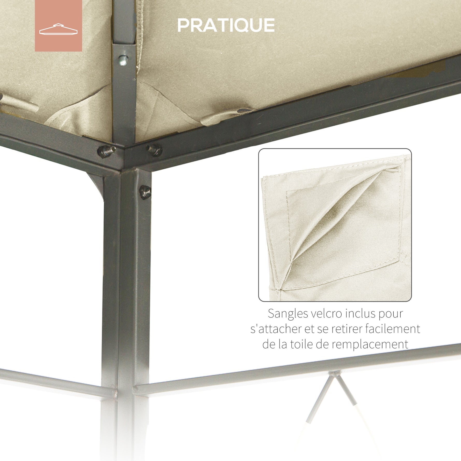 Toile de rechange pour pavillon tonnelle tente toit de remplacement gazebo de jardin polyester 180 g/m² 3 x 3 m crème