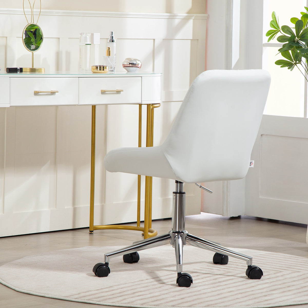 Fauteuil de bureau sans accoudoirs, chaise de bureau avec hauteur réglable, 52x58x80-90cm, blanc-8