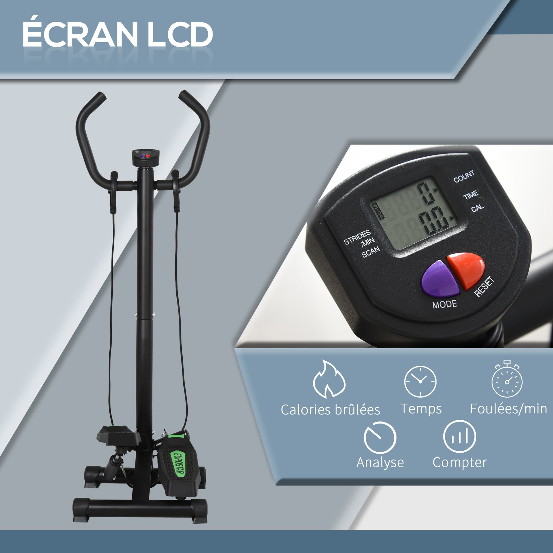 Stepper avec guidon, stepper de fitness avec écran LCD, pédales antidérapantes, marche d'escalier pour maison, bureau, salon, salle de sport, vert et noir