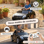 Voiture électrique enfants licence Mercedes SLC 300 12V V. Max. 5 Km/h effets sonores lumineux télécommande noir