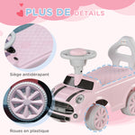 Porteur Enfants Voiture 18-36 Mois Volant klaxon et Butée Anti-bascule Charge 25 kg 53x25x35 cm Rose