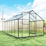 Serre de jardin en aluminium polycarbonate, serre avec fenêtres supérieures réglables 363x247x205cm noir