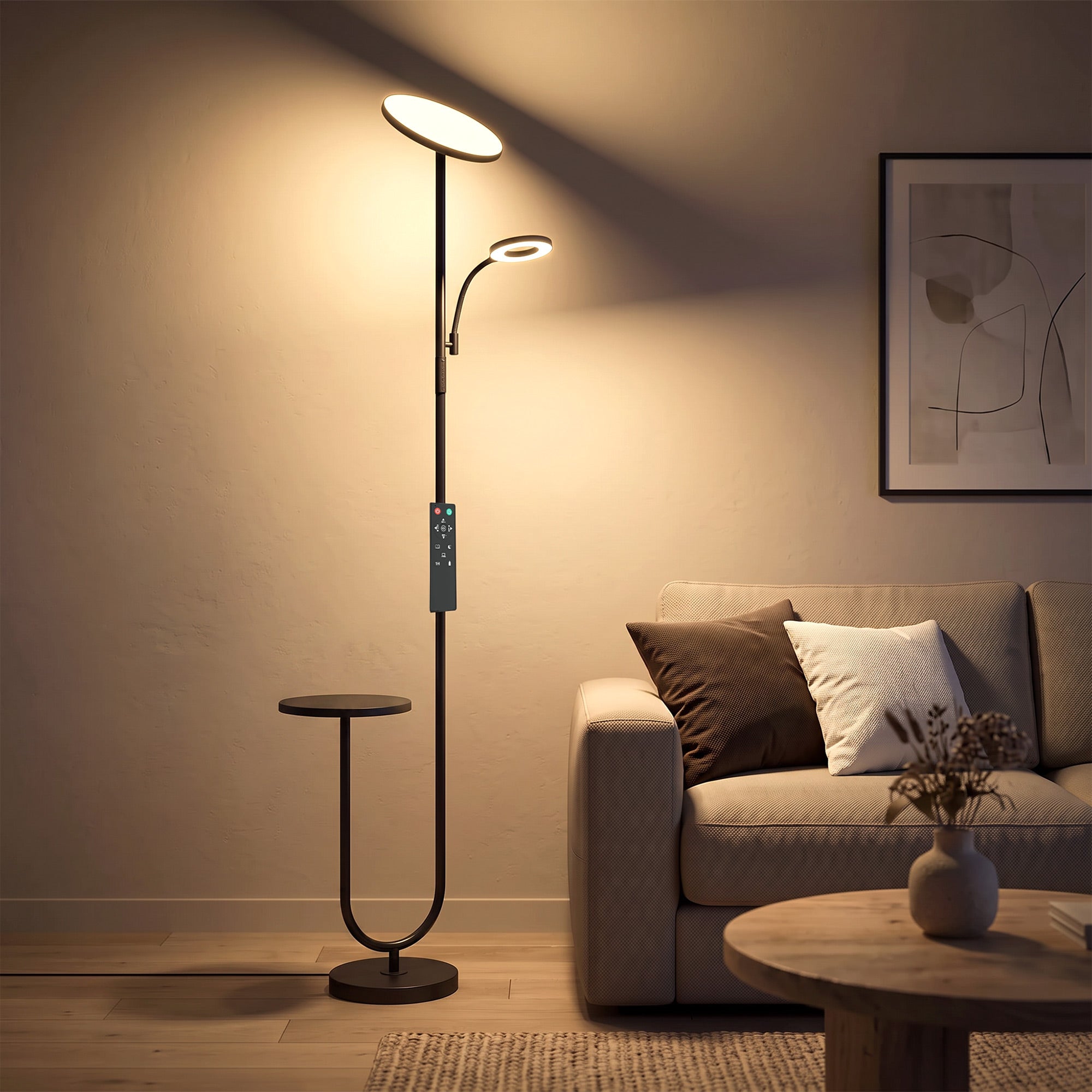 42W 4840LM LED zutargi erregulagarria, irakurketa-lanpara doigarria eta apalduna, egongelarako zutargia, 2700K-6000K, urruneko agintea, beltza