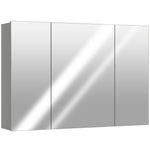 Armoire murale de salle de bain avec 3 portes miroir et étagères réglables en MDF Gris dim. 90L x 15l x 60H cm