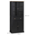 Buffet meuble cuisine rangement armoire de cuisine 4 portes dont 2 portes vitrées et 1 tiroir étagères réglables - noir