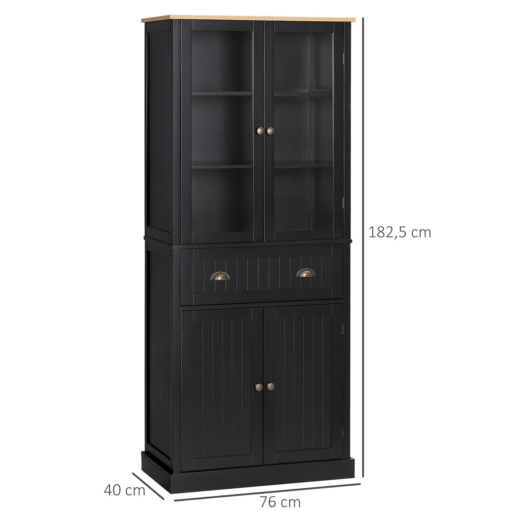 Buffet meuble cuisine rangement armoire de cuisine 4 portes dont 2 portes vitrées et 1 tiroir étagères réglables - noir