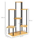 Support à plantes à 7 niveaux pour intérieur et extérieur, étagère plante en acier et bois, bois naturel
