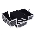 Maletín de maquillaje con organizador de 3 niveles, espejo y cierre con 2 llaves, dimensiones 20L x 15An x 15Al cm, negro