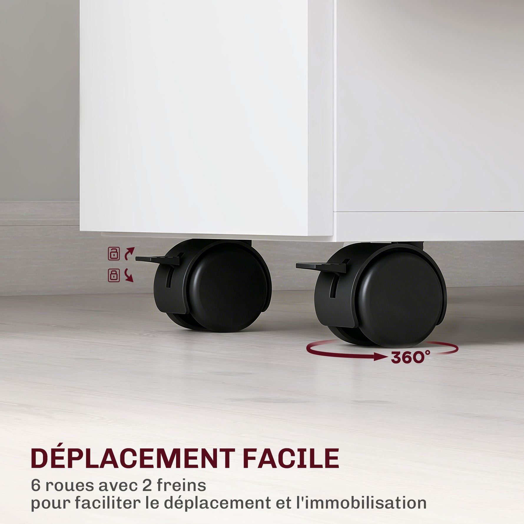 Table à manger pliable pour 6 personnes, table de cuisine sur roulettes avec 2 tiroirs 2 placards, 140x76x74cm, blanc