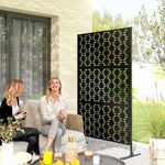 Panneau brise vue décoratif paravent extérieur à motif géométrique ajouré en métal - 122 x 45 x 198 cm, noir