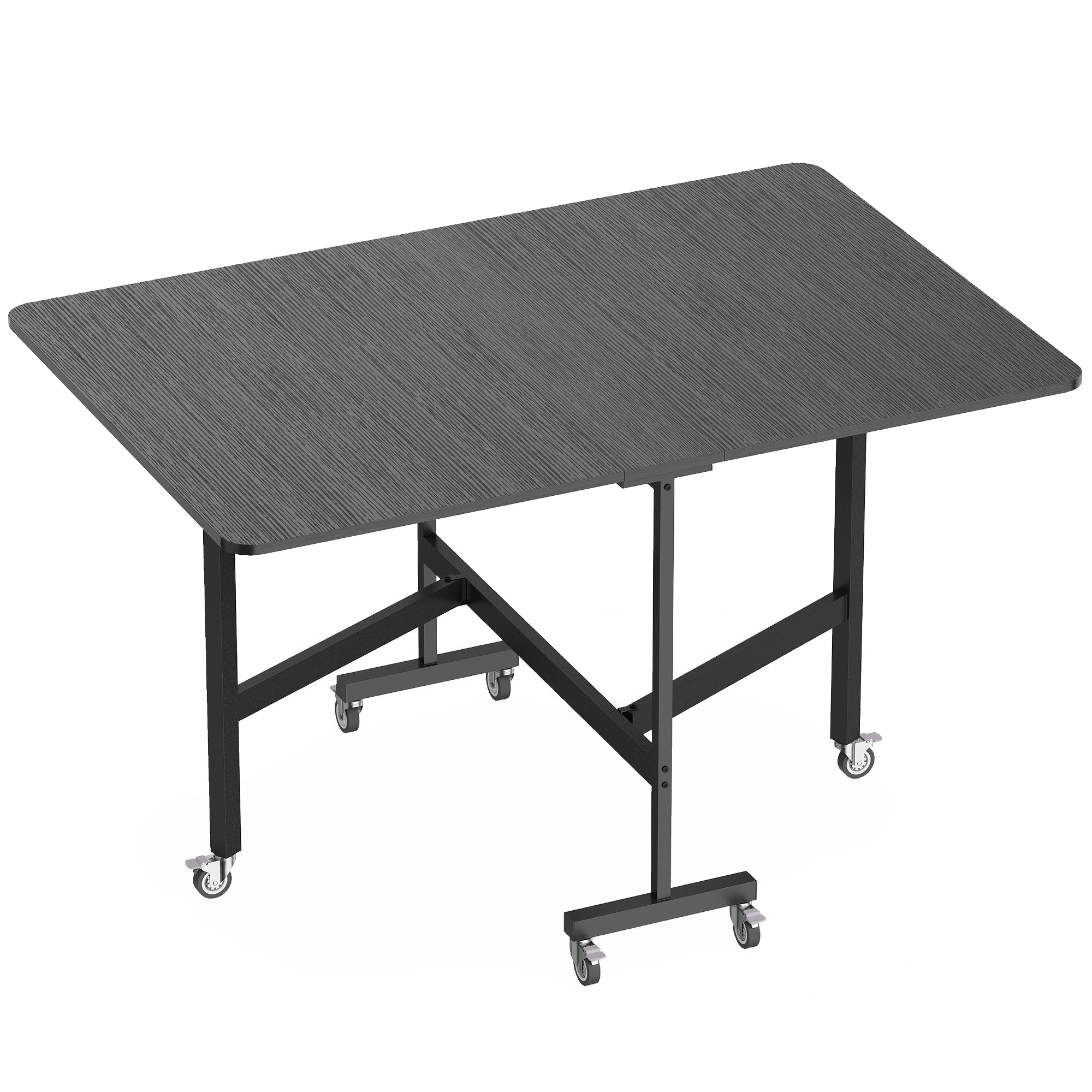 Klappbarer Esstisch auf Rollen für 4-6 Personen 120 cm, Rollen mit Bremsen, 2 Klappplatten, Industrie-Design, Schwarz