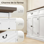 Buffet salon, meuble de rangement avec 4 portes, 2 tiroirs silencieux, étagères réglables, 140x40x85cm, blanc et marron