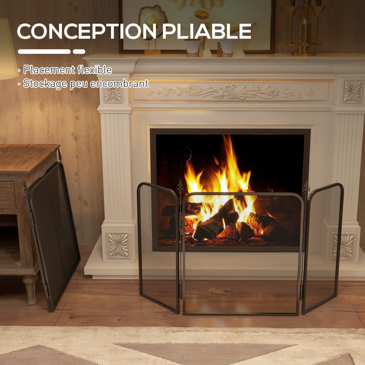 Pare feu cheminée pliable 3 panneaux, pare-étincelles cheminée, grille de protection cheminée en maille de métal noir