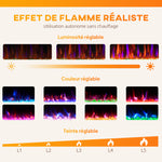 Cheminée électrique mural ou encastrable 900W/1800W, effet flamme à 12 couleurs 5 luminosités, 127 x 9,4 x 47 cm, noir