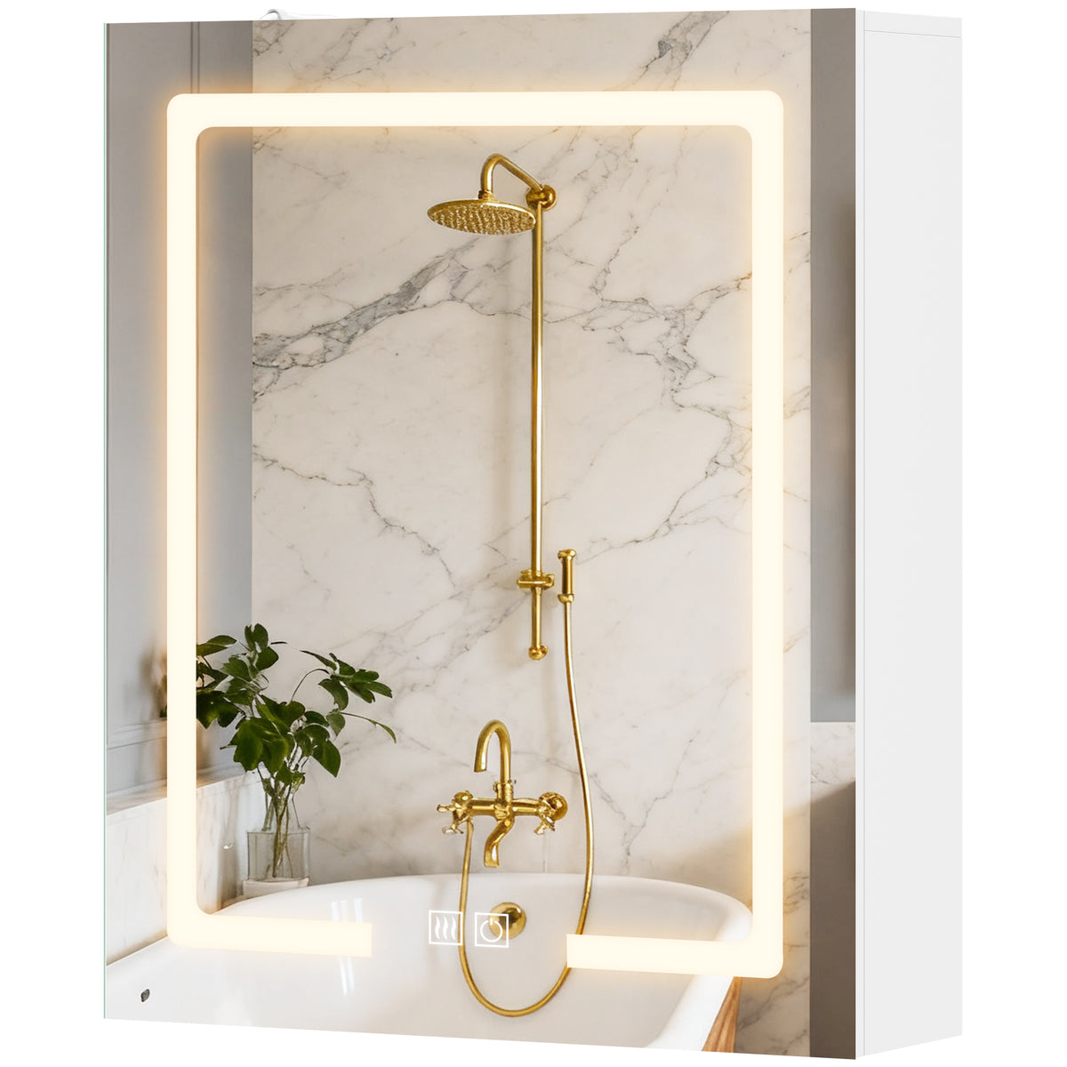 Armoire murale salle de bain avec miroir et éclairage LED, anti-buée, étagères réglables, 50 x 15 x 60 cm, blanc