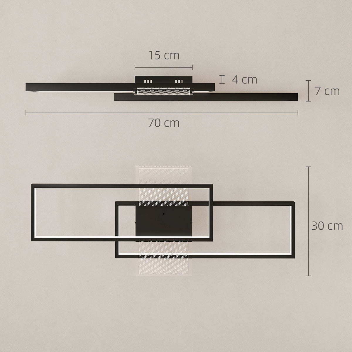 Plafonnier LED rectangle 43W, luminaire plafonnier 3000-6000K, 4600LM, télécommande, 70 x 30 cm, noir