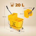 Chariot de nettoyage lavage seau de ménage 20 L avec essoreur et séparateur eau sale propre jaune 60L x 27l x 70,5H cm