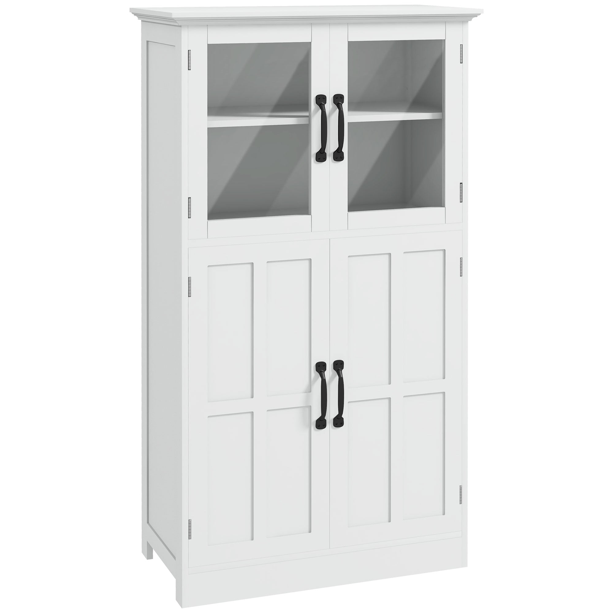 Buffet de cuisine armoire multi-rangements 2 placards, portes en verre, 4 étagères en bois blanc