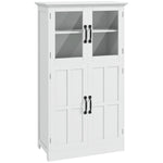 Buffet de cuisine armoire multi-rangements 2 placards, portes en verre, 4 étagères en bois blanc