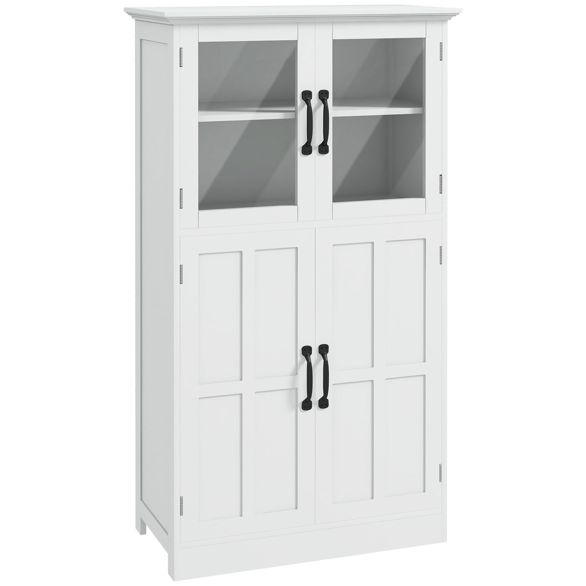 Buffet de cuisine armoire multi-rangements 2 placards, portes en verre, 4 étagères en bois blanc