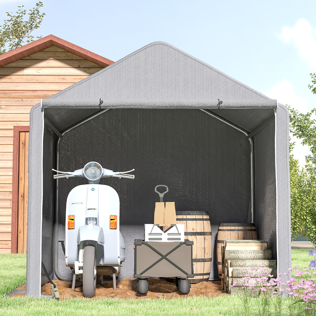 Abri de jardin 2 x 2 x 2 m abri vélo extérieur avec cadre en acier galvanisé, imperméable et résistant aux UV - gris